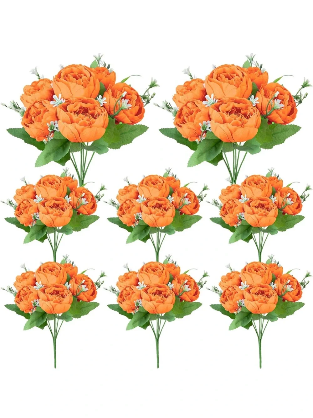 8 Pack Orange Peonies Artificial Flowers Fall Fake Silk Hydrangea Bouquets